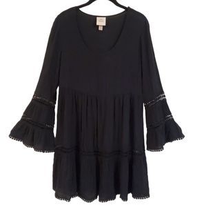 Knox Rose Womens Peasant Dress Size XS‎ Solid Black Boho Bell Sleeve